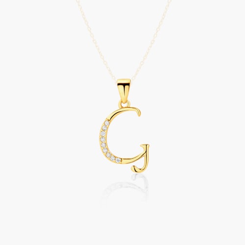 Zawieszka literka G Savicki: srebrna pozłacana, cyrkonie